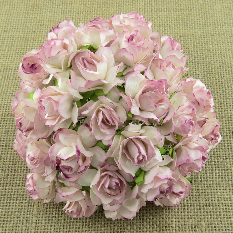 50 2-TONE ROSE PINK BLUSH MULBERRY PAPER WILD ROSES - 30mm - Click Image to Close