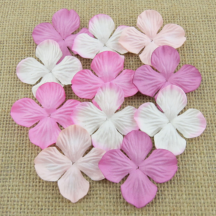 100 MIXED PINK COLOUR HYDRANGRA BLOOMS - Click Image to Close