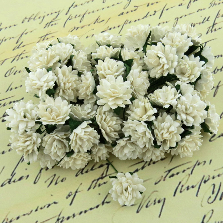 50 IVORY MULBERRY PAPER ASTER DAISY STEM FLOWERS - Click Image to Close