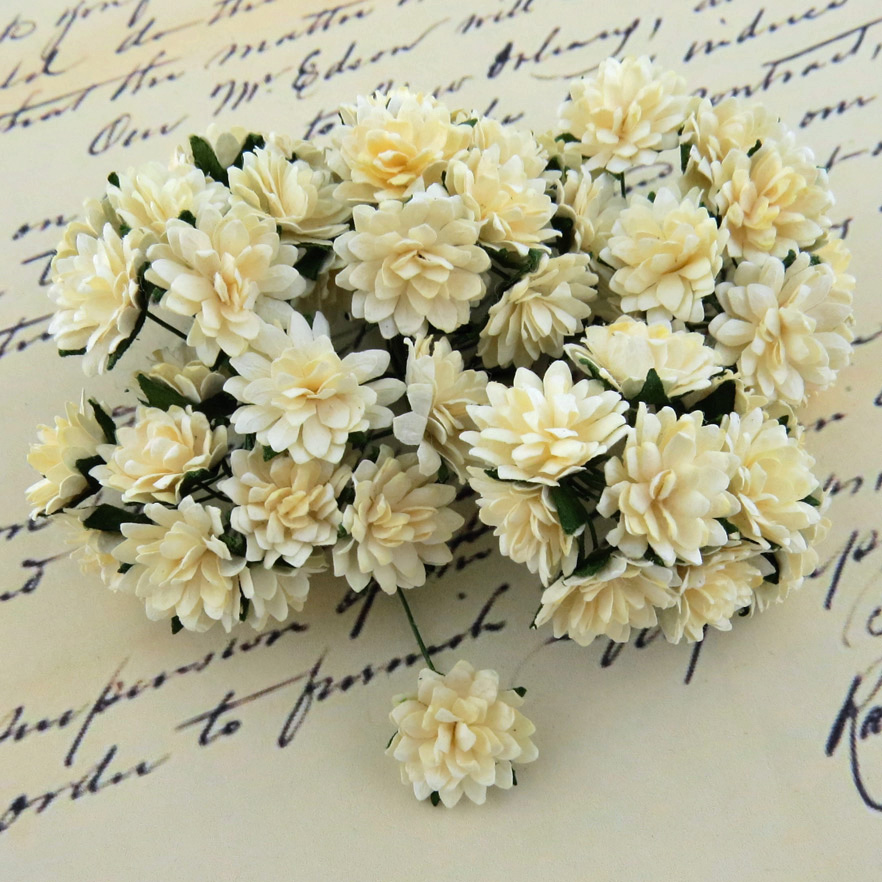 50 DEEP IVORY MULBERRY PAPER ASTER DAISY STEM FLOWERS - Click Image to Close