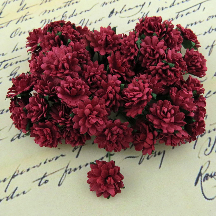 50 DEEP RED MULBERRY PAPER ASTER DAISY STEM FLOWERS