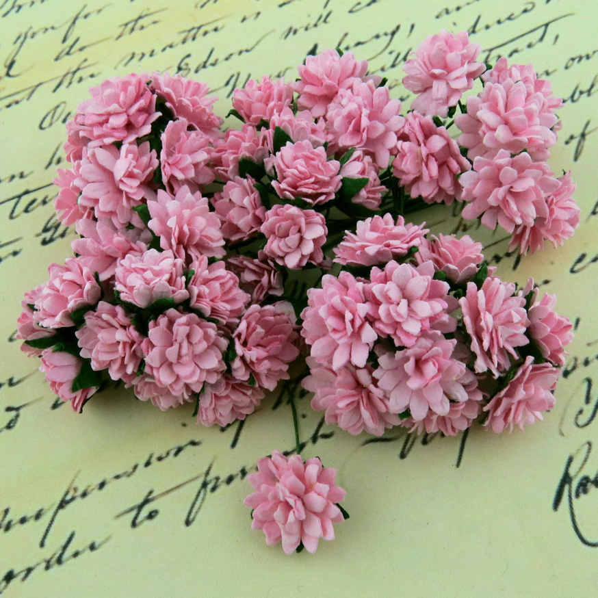 50 BABY PINK MULBERRY PAPER ASTER DAISY STEM FLOWERS - Click Image to Close