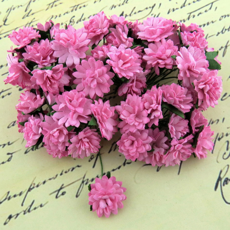 50 PINK MULBERRY PAPER ASTER DAISY STEM FLOWERS - Click Image to Close