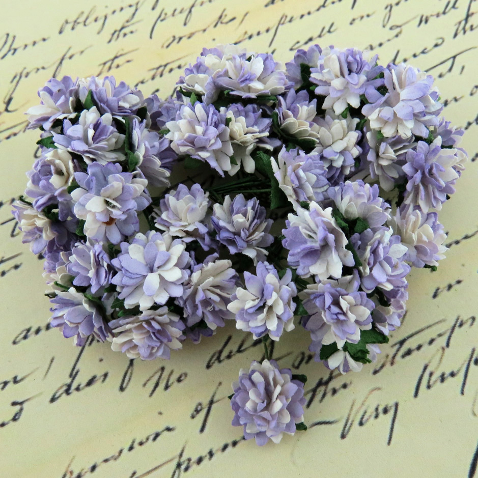 50 2-TONE LILAC MULBERRY PAPER ASTER DAISY STEM FLOWERS - Click Image to Close