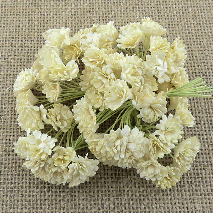 100 DEEP IVORY MULBERRY PAPER GYPSOPHILA FLOWERS - Click Image to Close