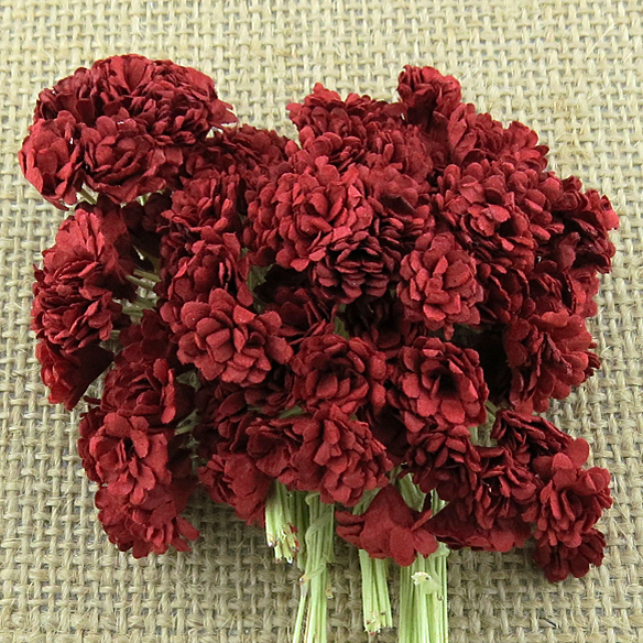 100 DEEP RED MULBERRY PAPER GYPSOPHILA FLOWERS - Click Image to Close