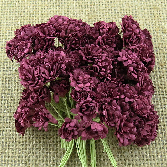 100 BURGUNDY MULBERRY PAPER GYPSOPHILA FLOWERS - Click Image to Close