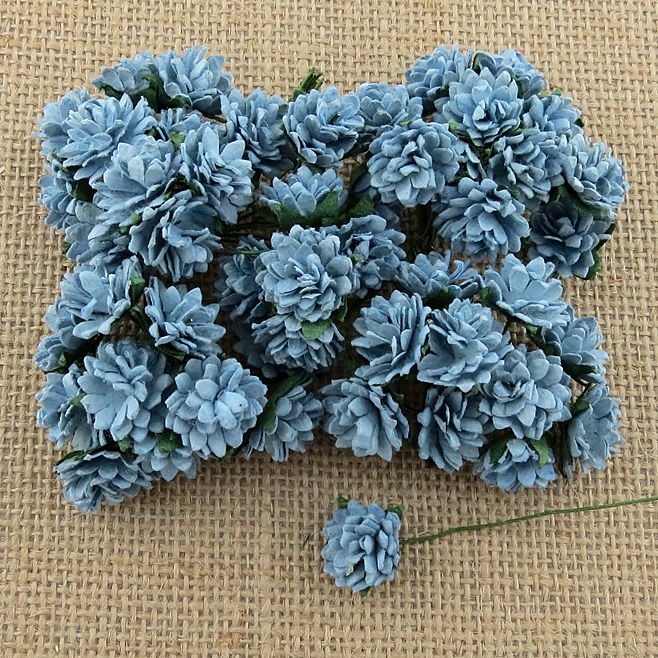 50 BABY BLUE MULBERRY PAPER ASTER DAISY STEM FLOWERS - Click Image to Close