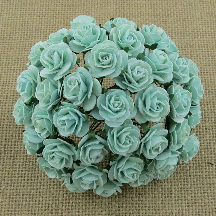 100 PASTEL GREEN MULBERRY PAPER OPEN ROSES - Click Image to Close