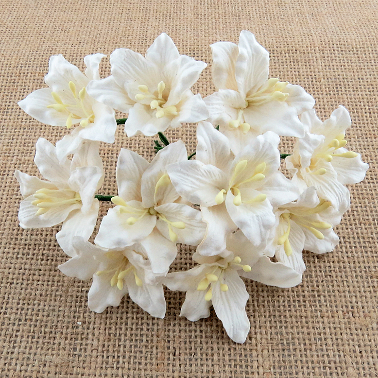 50 WHITE MULBERRY PAPER LILY FLOWERS