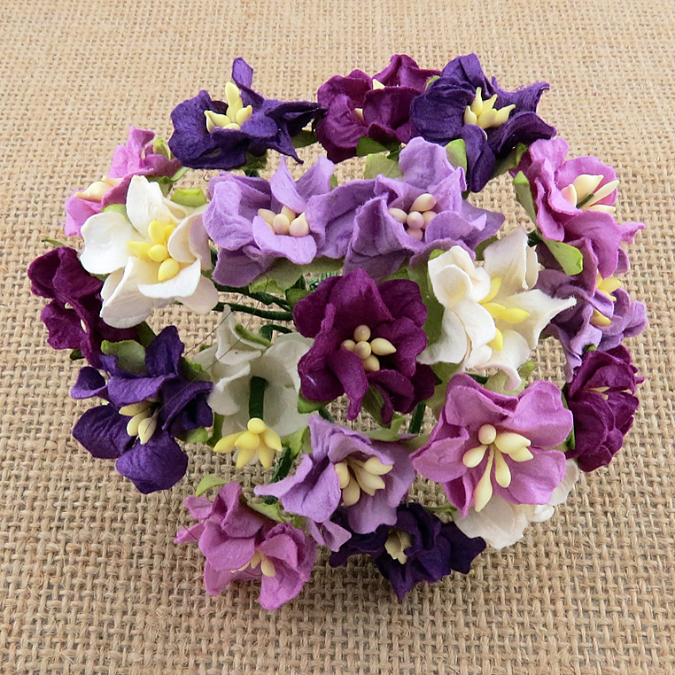 50 MIXED PURPLE GARDENIA FLOWERS - Click Image to Close