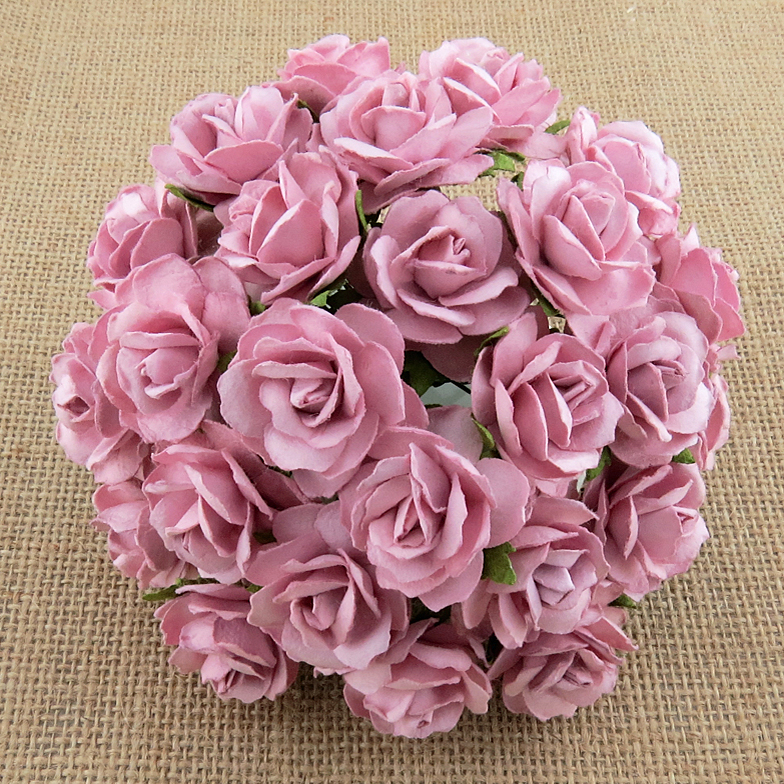 50 ROSE PINK MULBERRY PAPER WILD ROSES - 30mm