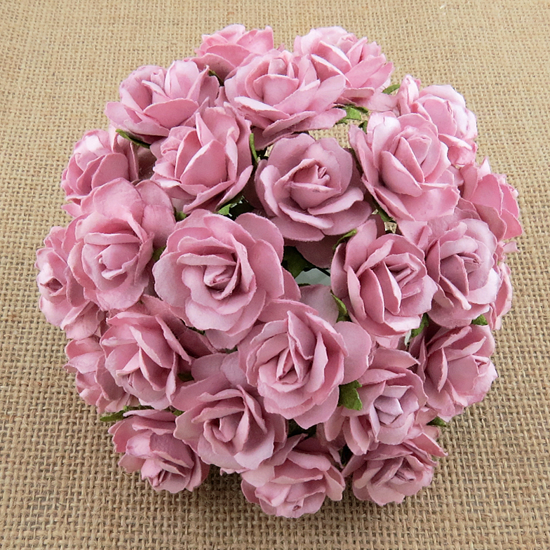 50 ROSE PINK MULBERRY PAPER WILD ROSES - 30mm - Click Image to Close