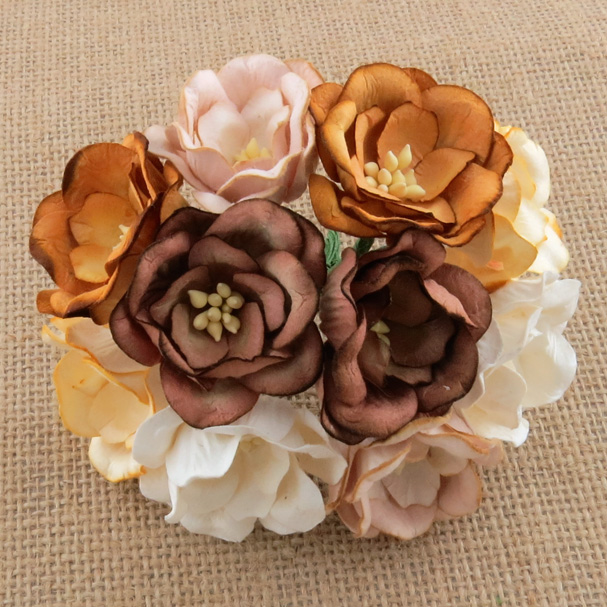 50 MIXED COLOUR EARTH TONE MULBERRY PAPER MAGNOLIAS - Click Image to Close