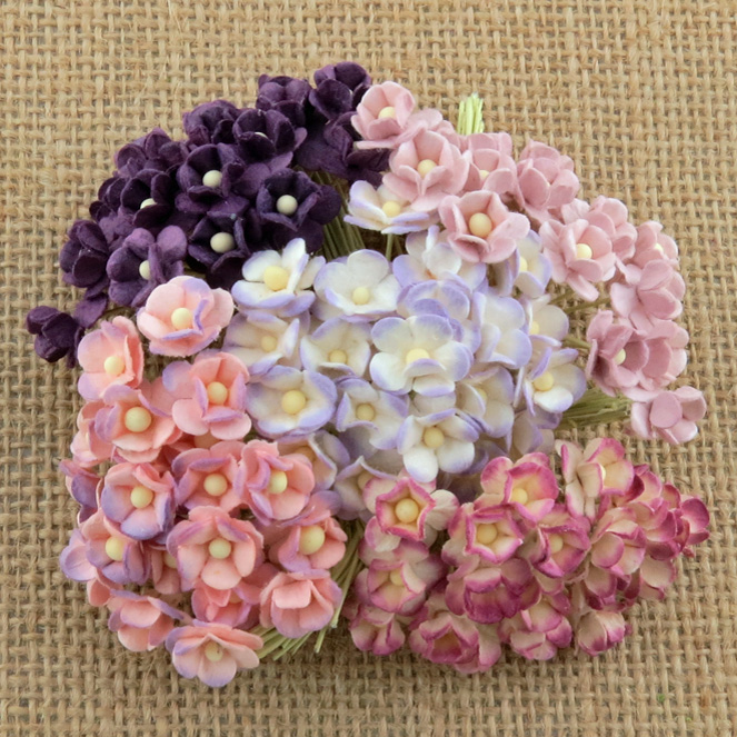 100 MINIATURE MIXED PURPLE/LILAC SWEETHEART BLOSSOM FLOWERS