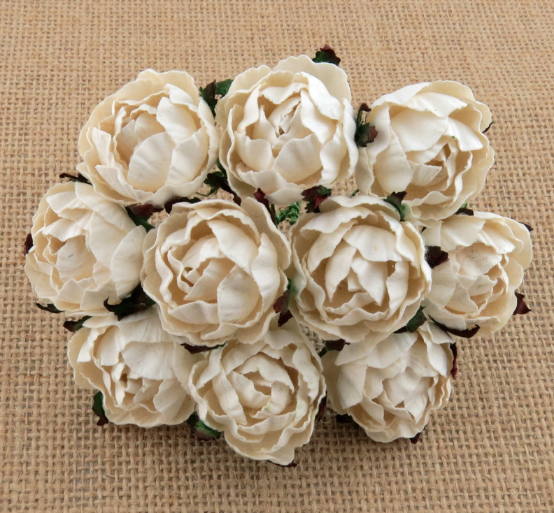 50 IVORY PEONY MULBERRY PAPER FLOWERS - Click Image to Close