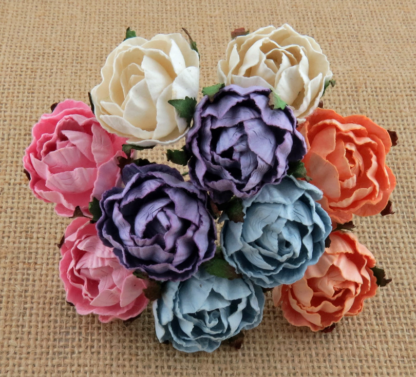 50 MIXED COLOUR PEONY MULBERRY PAPER FLOWERS - Click Image to Close