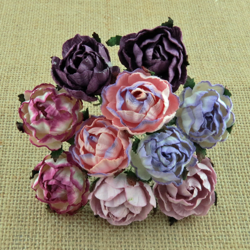 50 MIXED PURPLE/LILAC PEONY MULBERRY PAPER FLOWERS