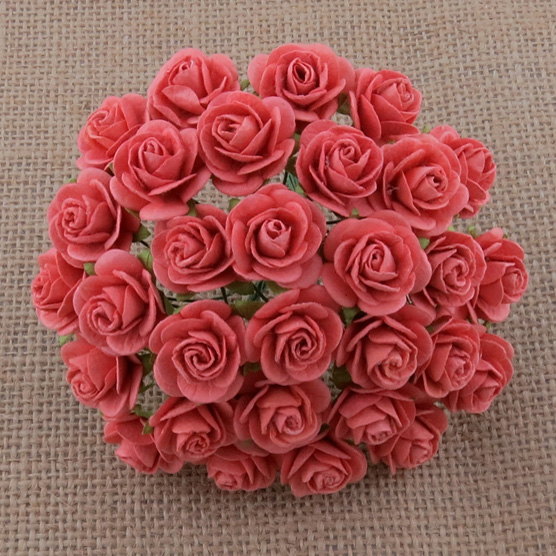 100 CORAL MULBERRY PAPER OPEN ROSES - Click Image to Close