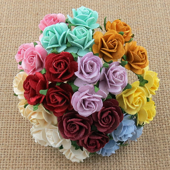 100 MIXED COLOUR OPEN ROSES