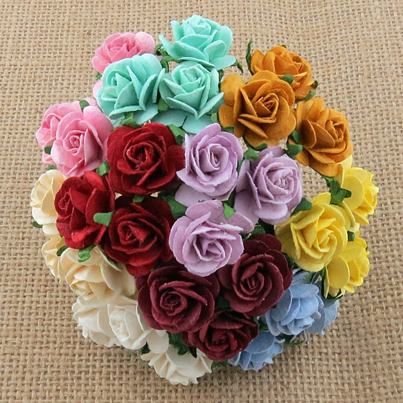 100 MIXED COLOUR OPEN ROSES - Click Image to Close