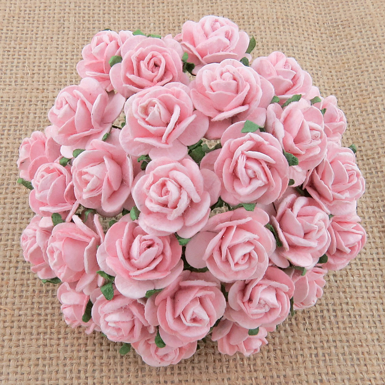 100 PALE PINK MULBERRY PAPER OPEN ROSES - Click Image to Close