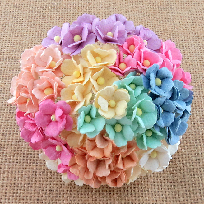 Thai Decorated 60pcs Mini Paper Flower Green Tone Mini Paper Flowers Mulberry Paper Flowers for Crafts Scrapbooking Embellishment Wedding Card