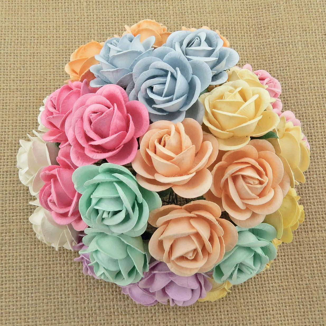 50 MIXED PASTEL MULBERRY PAPER CHELSEA ROSES - Click Image to Close