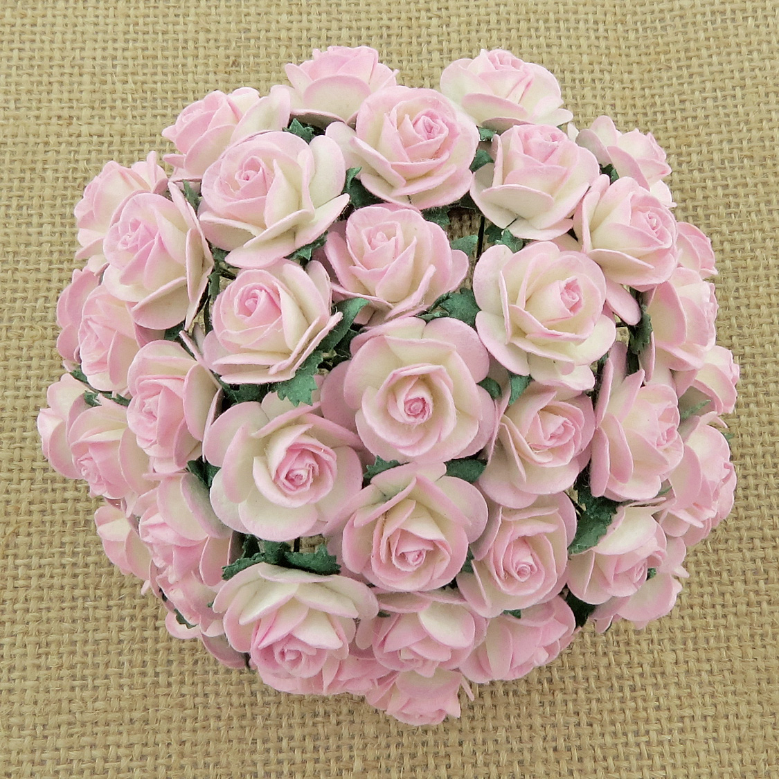 100 2-TONE BABY PINK/IVORY MULBERRY PAPER OPEN ROSES - Click Image to Close