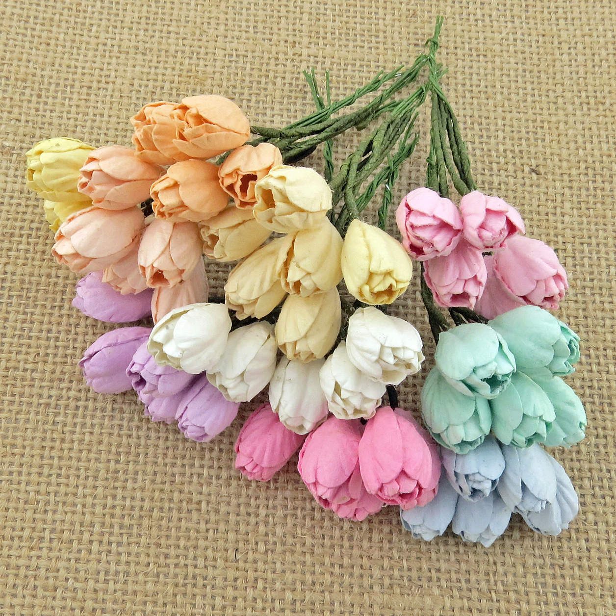 50 MIXED PASTEL COLOUR MULBERRY PAPER TULIP FLOWERS - Click Image to Close