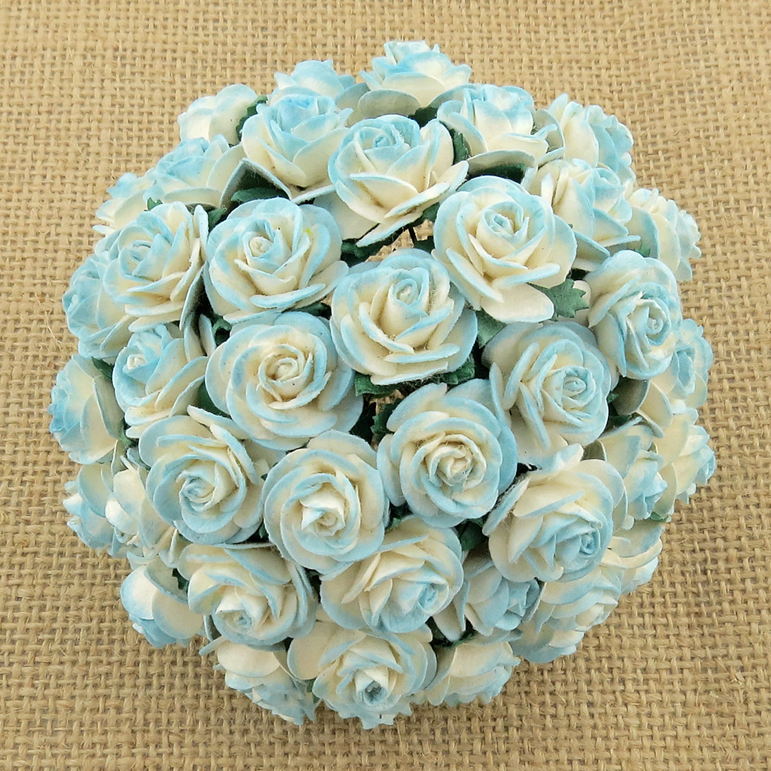 100 2-TONE LT. TURQUOISE MULBERRY PAPER OPEN ROSES - Click Image to Close