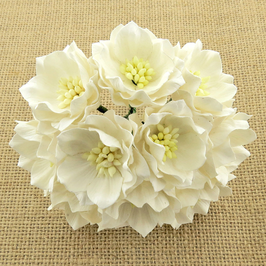 25 WHITE MULBERRY PAPER LOTUS FLOWERS - Click Image to Close