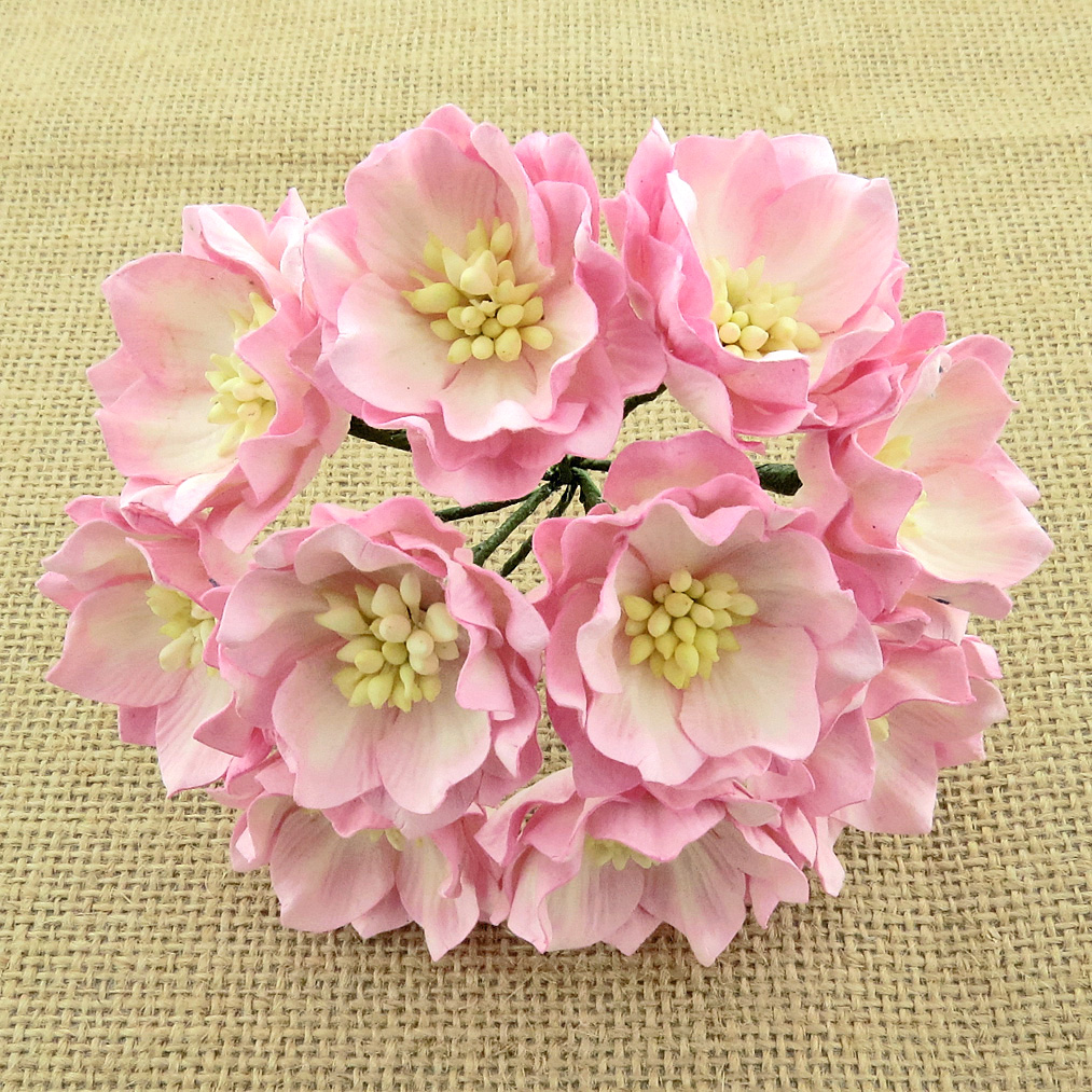 25 2-TONE BABY PINK/IVORY MULBERRY PAPER LOTUS FLOWERS - Click Image to Close