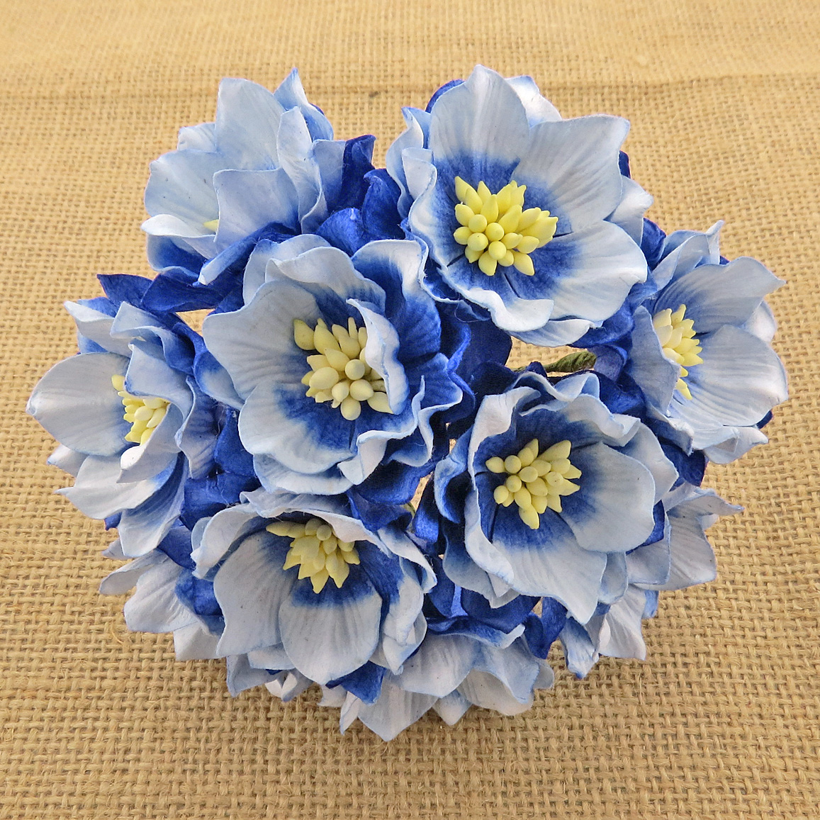 25 2-TONE SAPPHIRE BLUE MULBERRY PAPER LOTUS FLOWERS - Click Image to Close