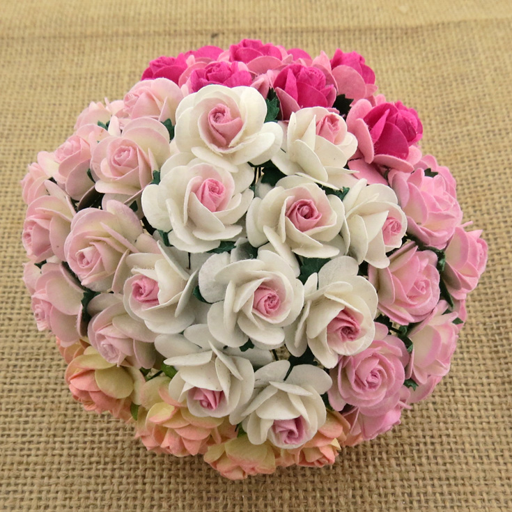 100 MIXED 2-TONE PINK OPEN ROSES - Click Image to Close