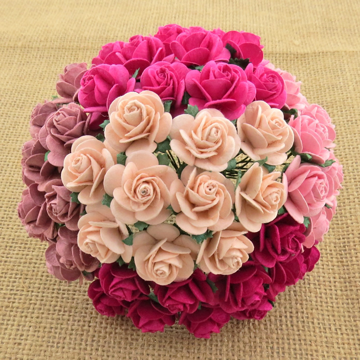 100 MIXED PINK OPEN ROSES - Click Image to Close