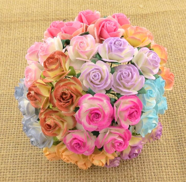 100 MIXED 2-TONE COLOUR OPEN ROSES - Click Image to Close