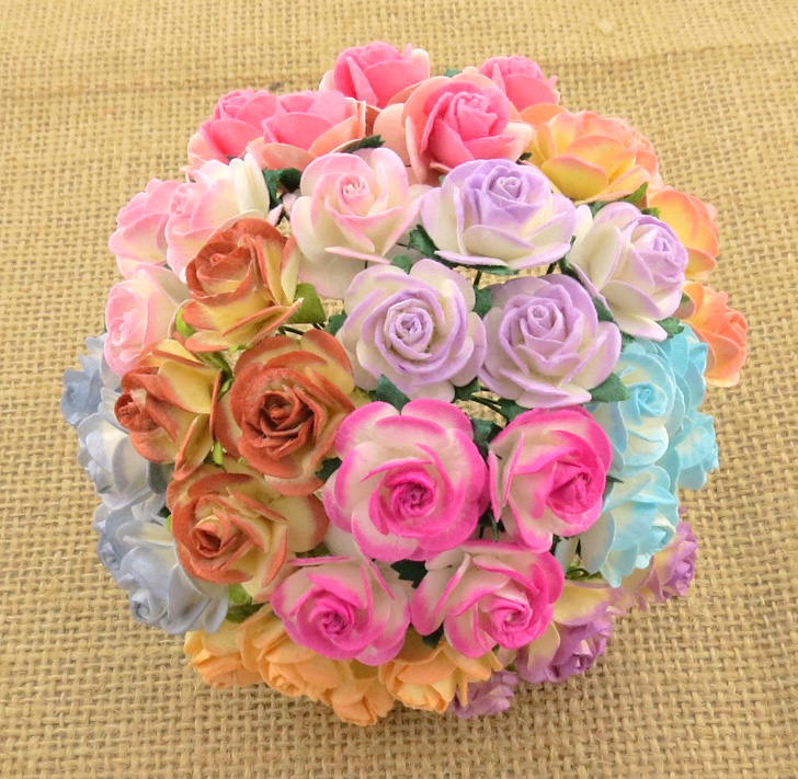 100 MIXED 2-TONE COLOUR OPEN ROSES