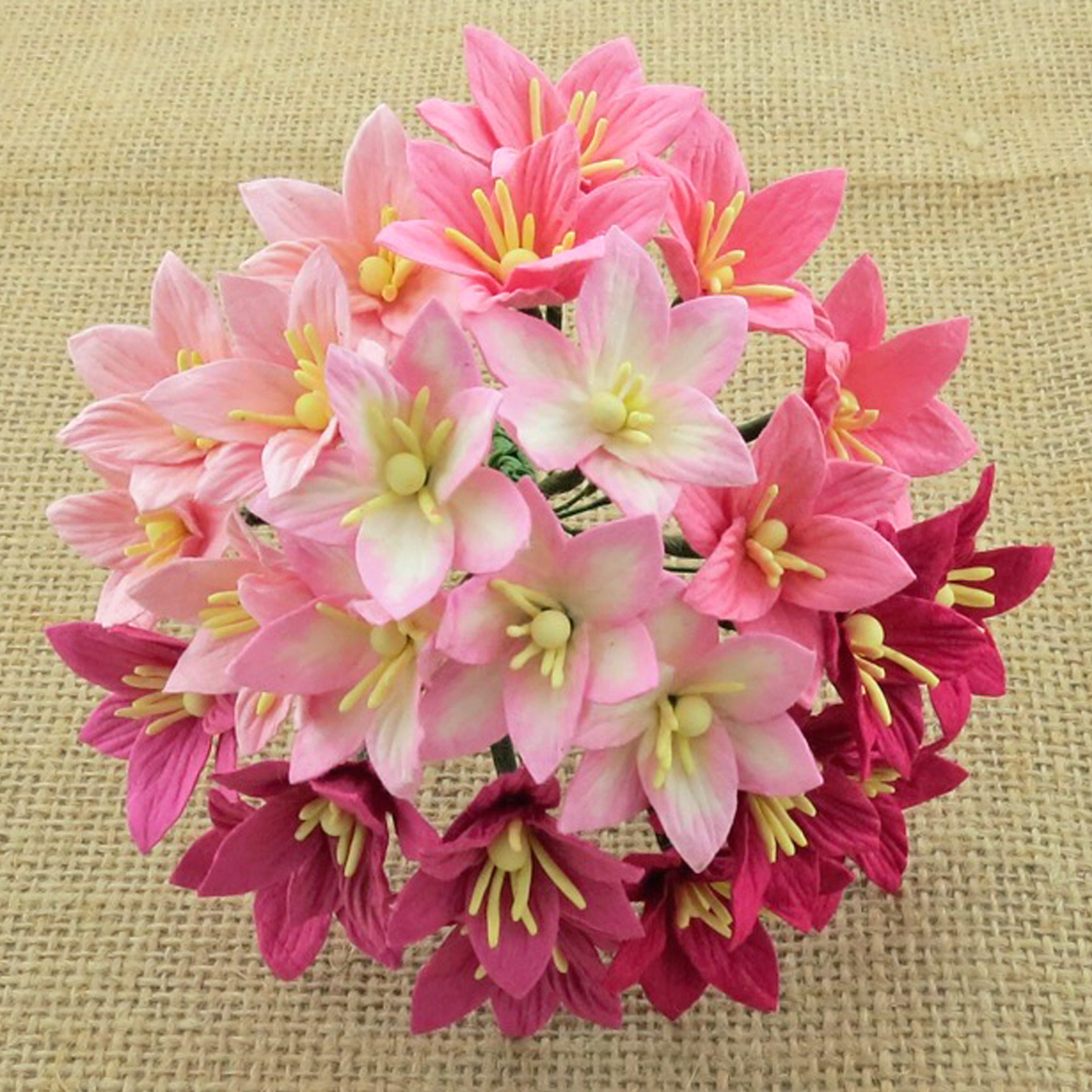 50 MIXED PINK MULBERRY PAPER LILY FLOWERS - 5 COLOR - Click Image to Close