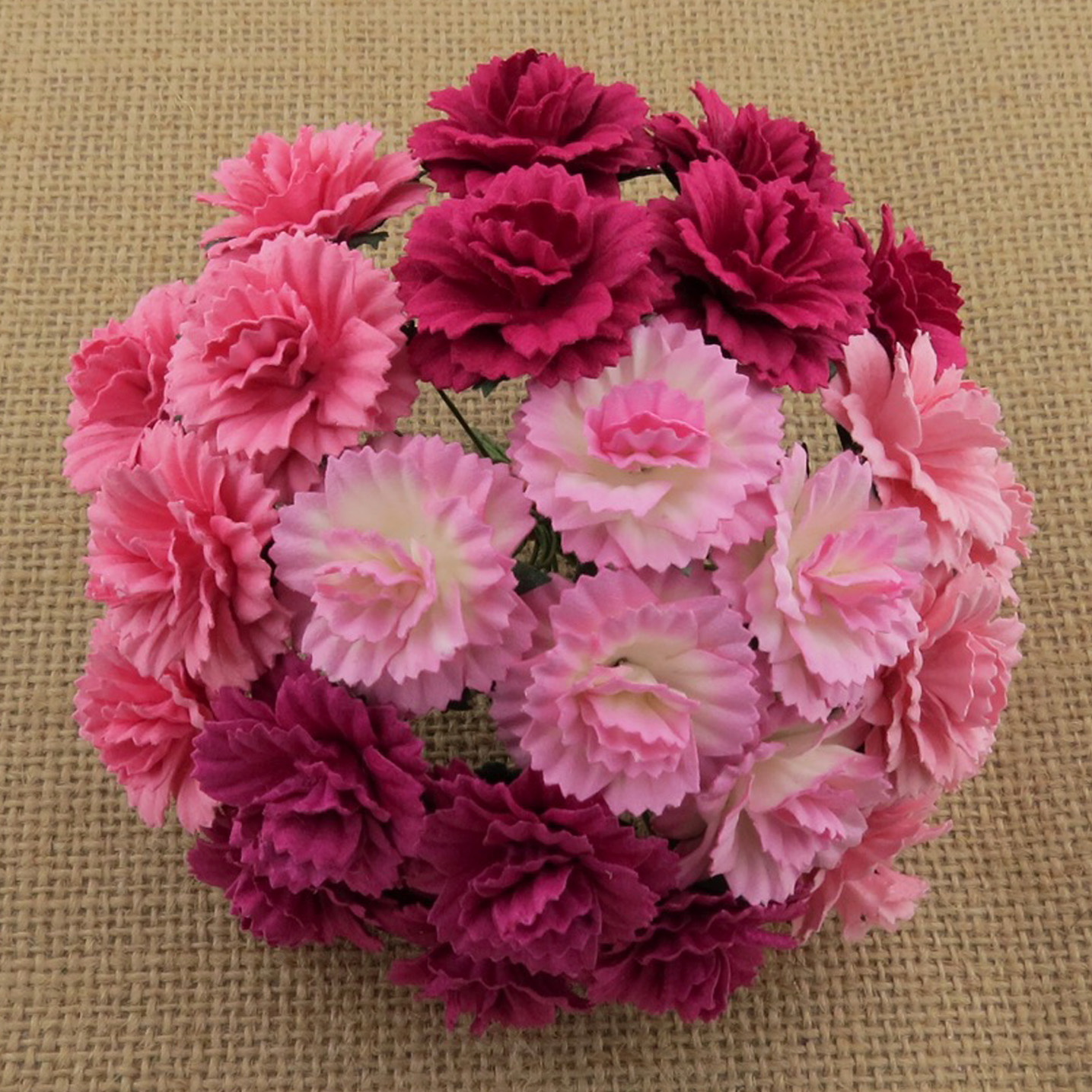 50 MIXED PINK MULBERRY PAPER CARNATION FLOWERS