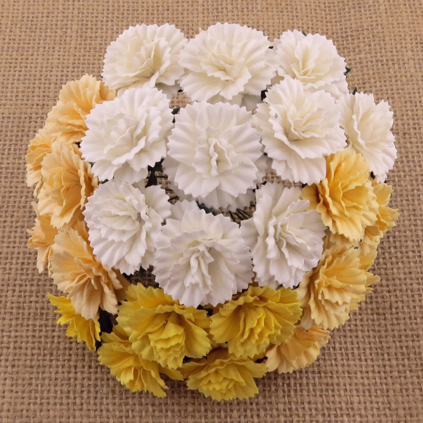50 WHITE/CREAM MULBERRY PAPER CARNATION FLOWERS