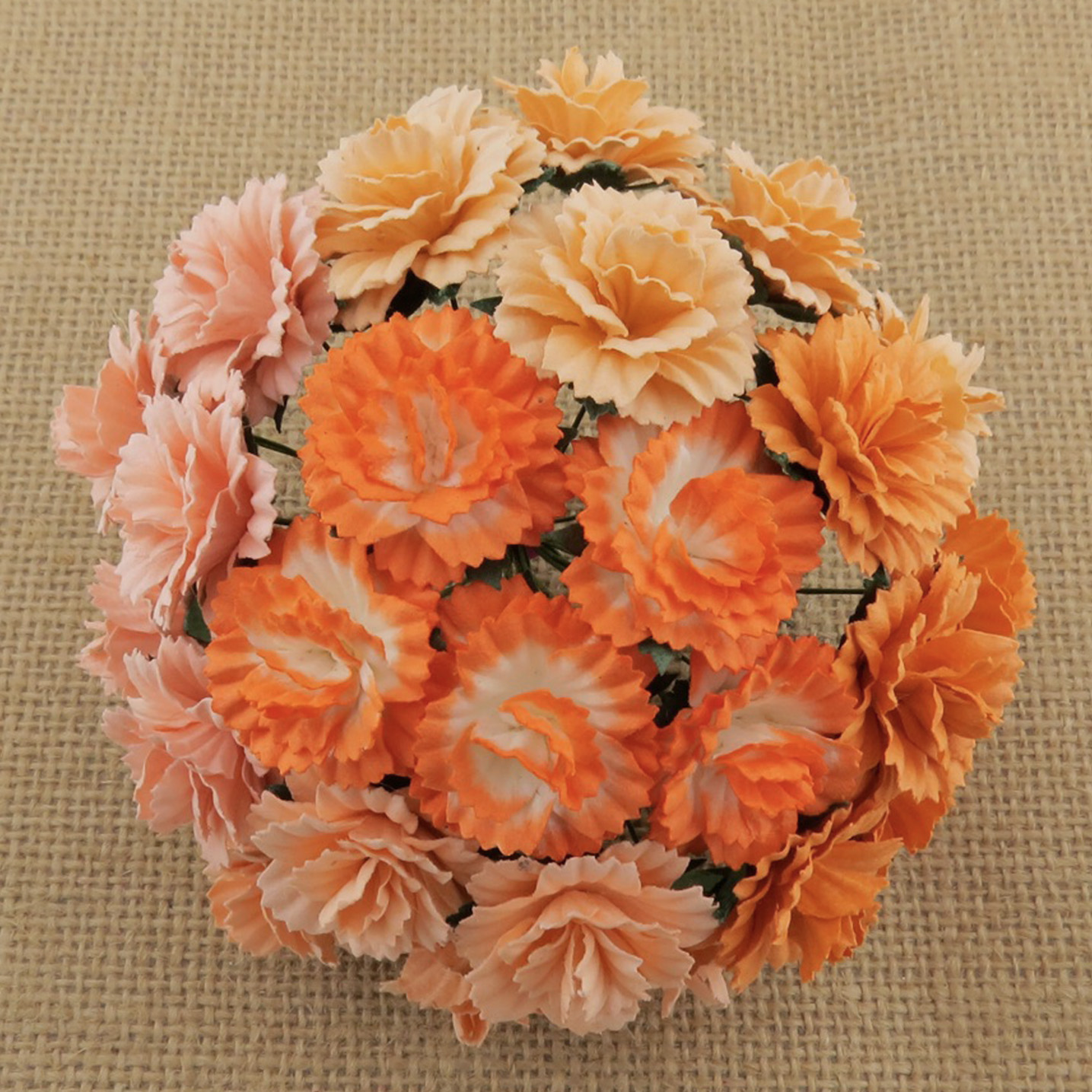 50 MIXED PEACH/ORANGE MULBERRY PAPER CARNATION FLOWERS - Click Image to Close