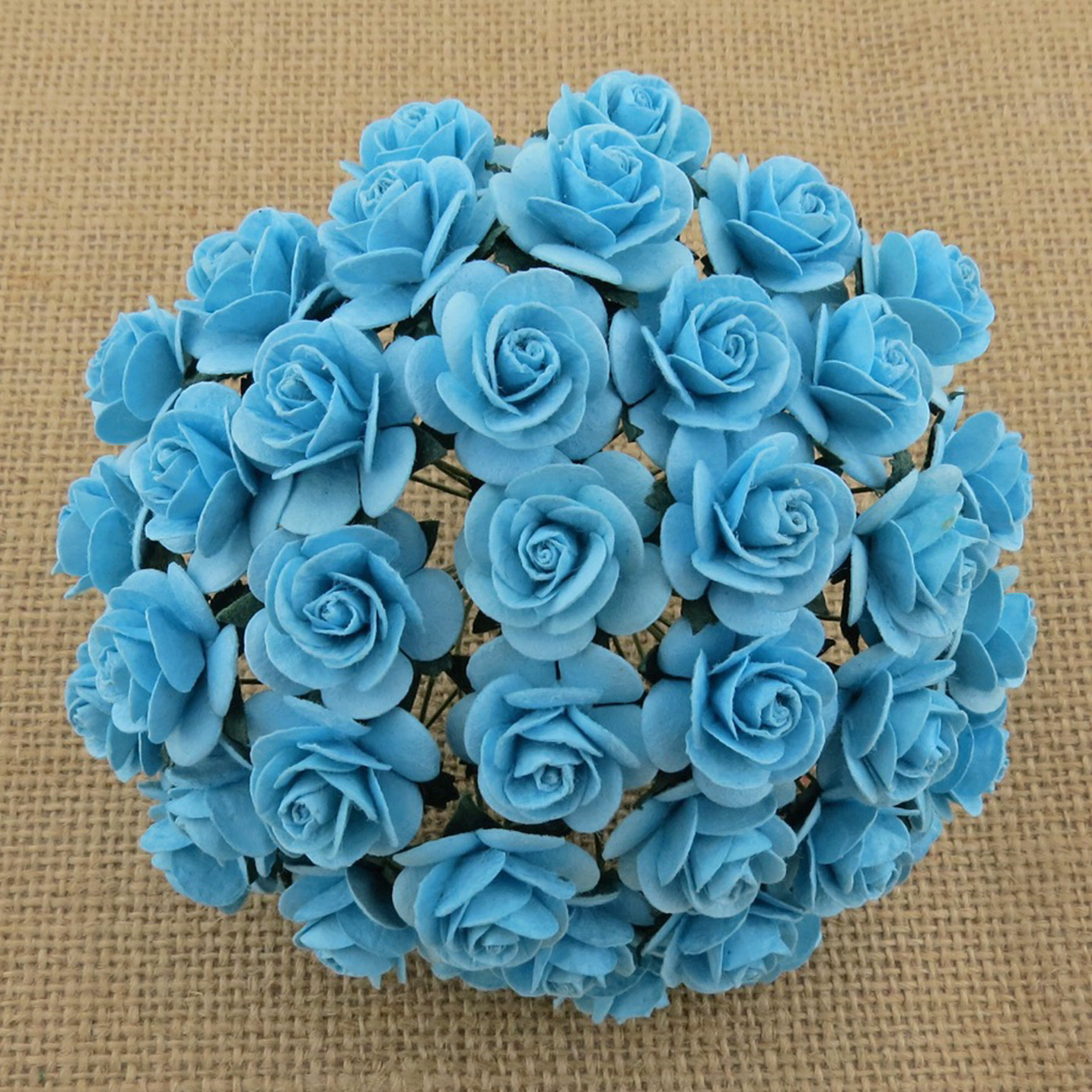 100 LIGHT TURQUOISE MULBERRY PAPER OPEN ROSES - Click Image to Close