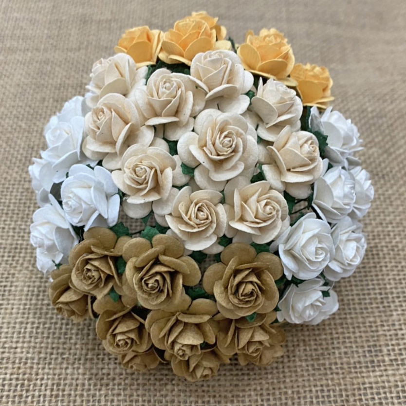 100 MIXED EARTH TONE MULBERRY PAPER OPEN ROSES - Click Image to Close