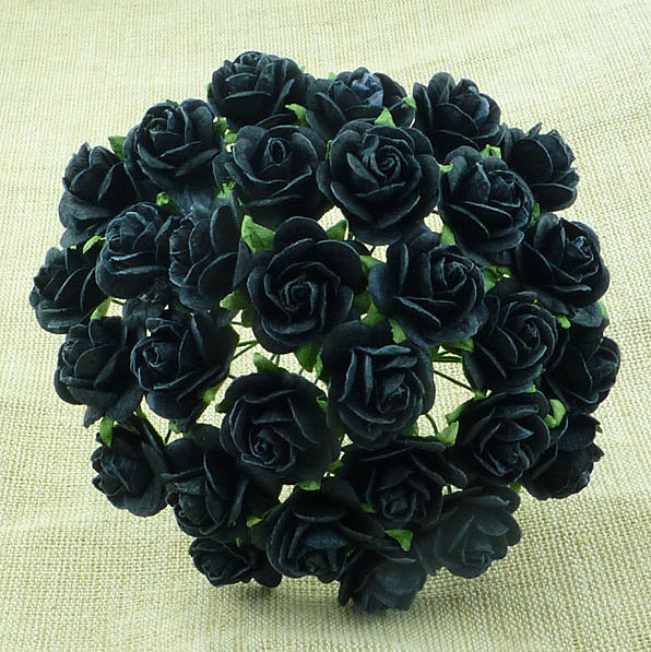 100 JET BLACK MULBERRY PAPER OPEN ROSES - Click Image to Close