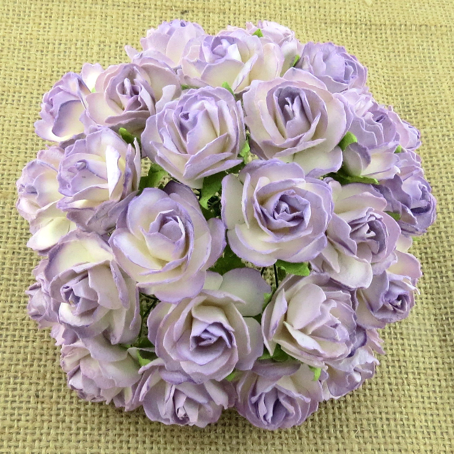 50 2-TONE LILAC MULBERRY PAPER WILD ROSES - 30mm