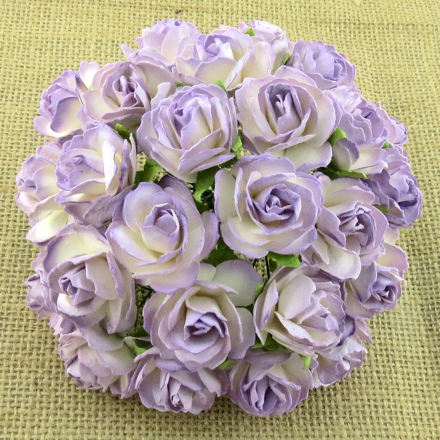 50 2-TONE LILAC MULBERRY PAPER WILD ROSES - 30mm - Click Image to Close