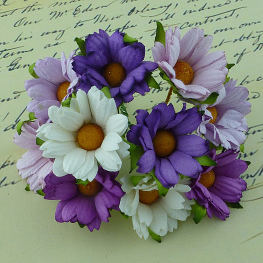 50 MIXED PURPLE/LILAC/WHITE MULBERRY PAPER CHRYSANTHEMUMS