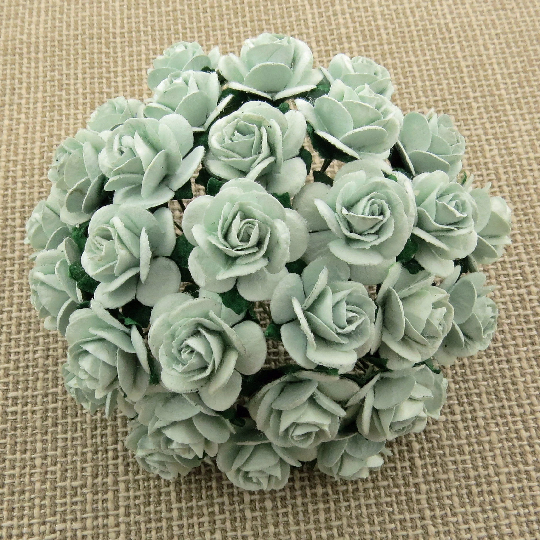 100 PALE BLUE MULBERRY PAPER OPEN ROSES - Click Image to Close