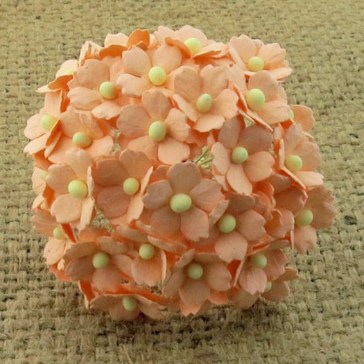 50 PEACH MULBERRY PAPER BUTTERCUPS - Click Image to Close